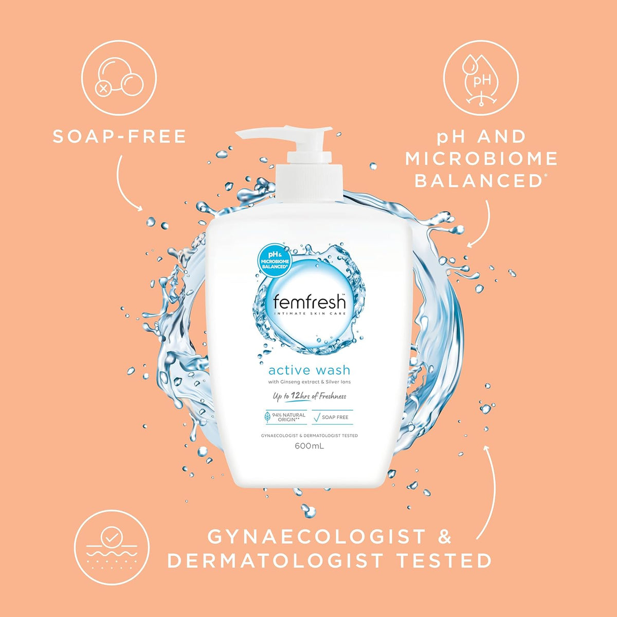 Femfresh Deodorising Active Intimate Wash 600ml