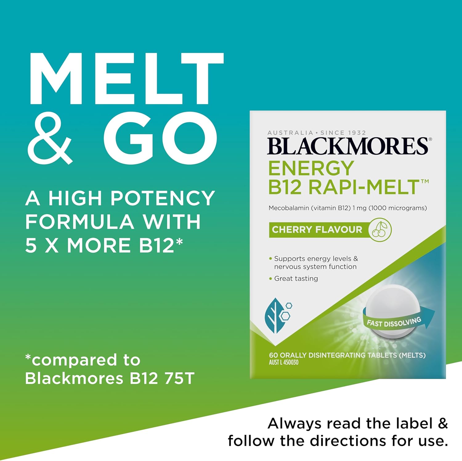 Blackmores Energy B12 Rapi-Melt Cherry Flavour 60 Tablets