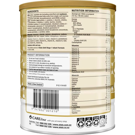 Alula Gold Stage 1 Newborn Premium Infant Formula 0-6 Months 900g