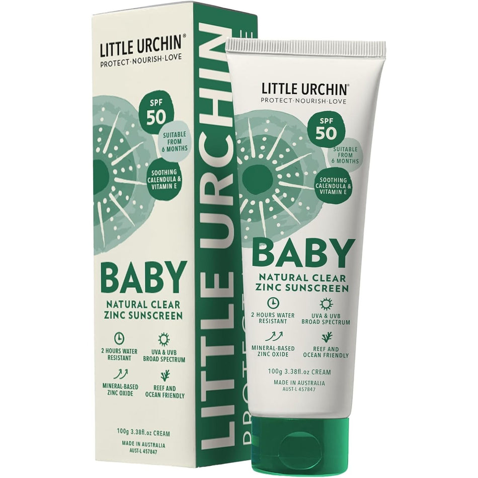 Little Urchin Natural Baby Sunscreen Clear Zinc Spf 50 100g