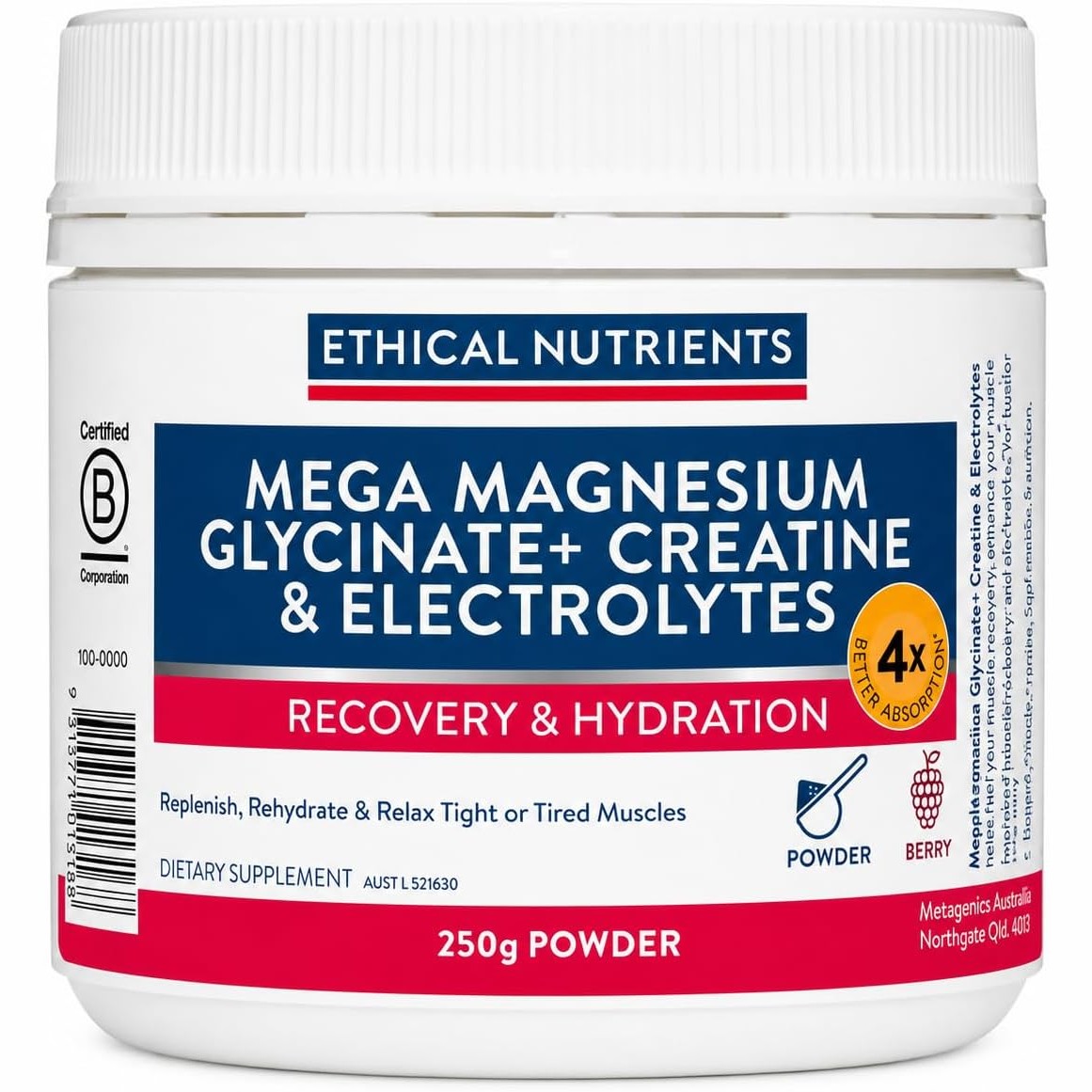 Ethical Nutrients Mega Magnesium Glycinate+ Creatine & Electrolytes Berry 250g
