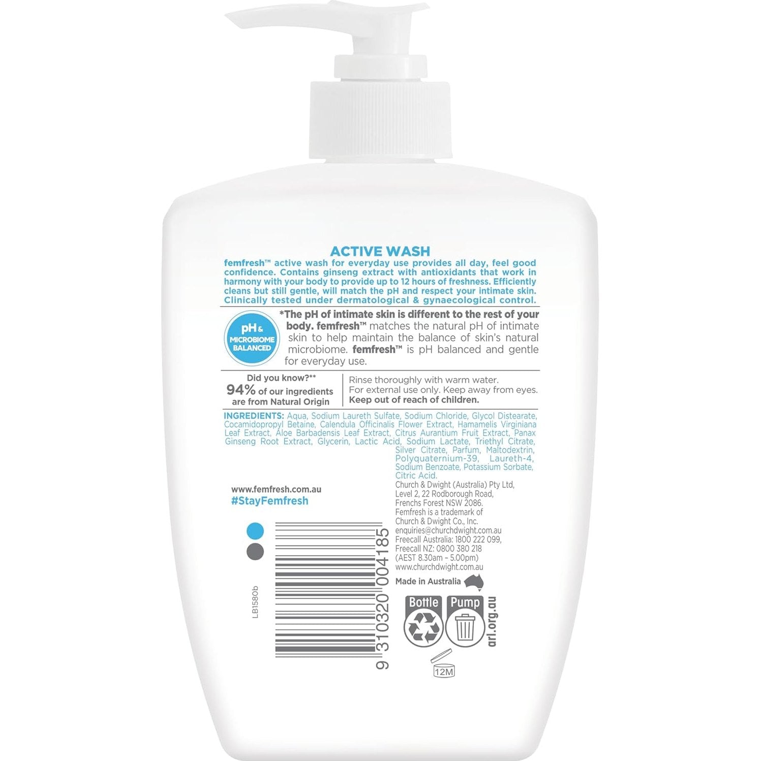 Femfresh Deodorising Active Intimate Wash 600ml