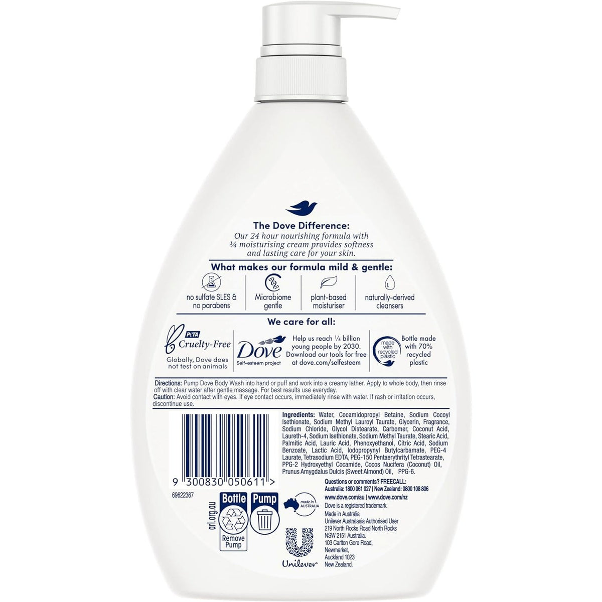 Dove Restoring Coconut & Almond Oil Body Wash 1 Litre