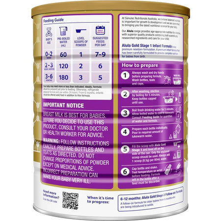 Alula Gold Stage 1 Newborn Premium Infant Formula 0-6 Months 900g