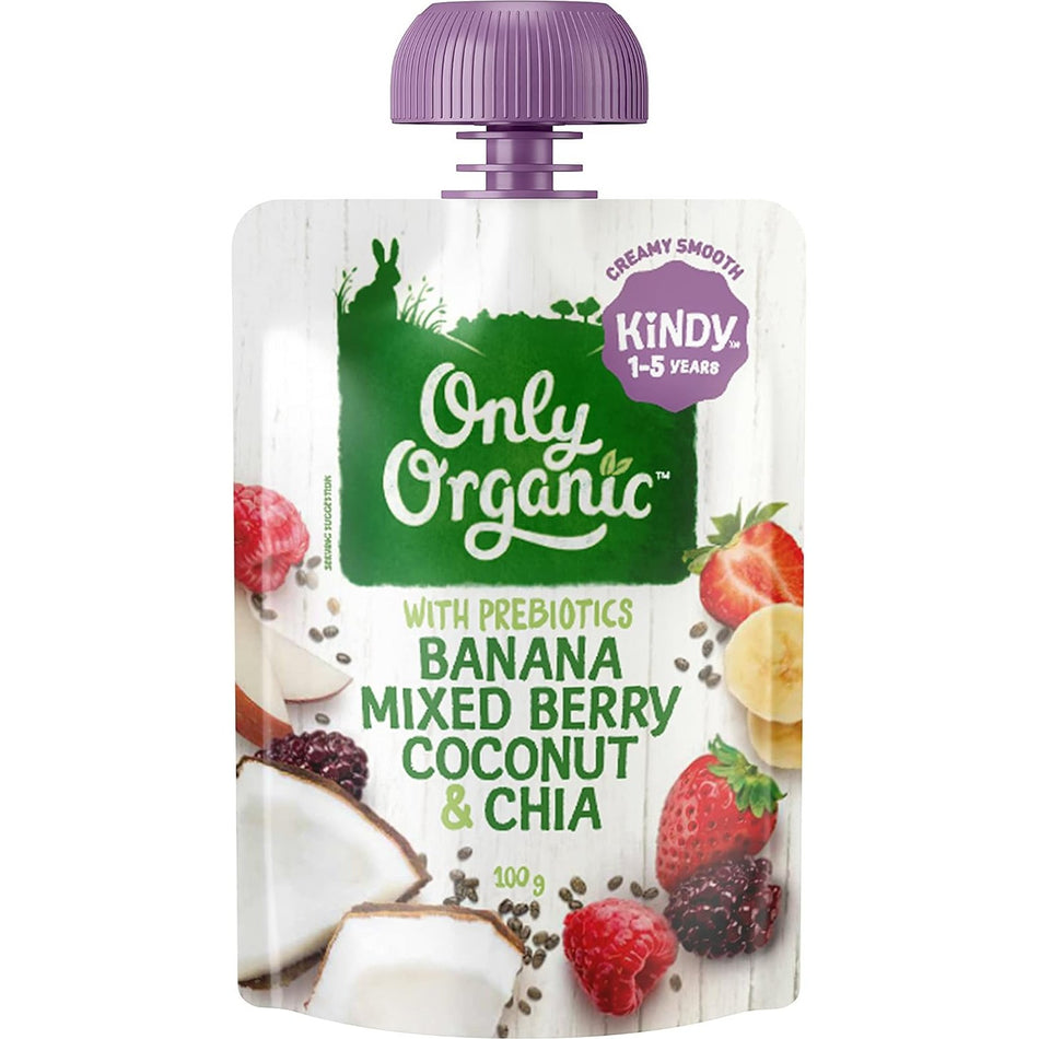 Only Organic Banana Mixed Berry Coconut and Chia Baby Food 100g Pack of 6