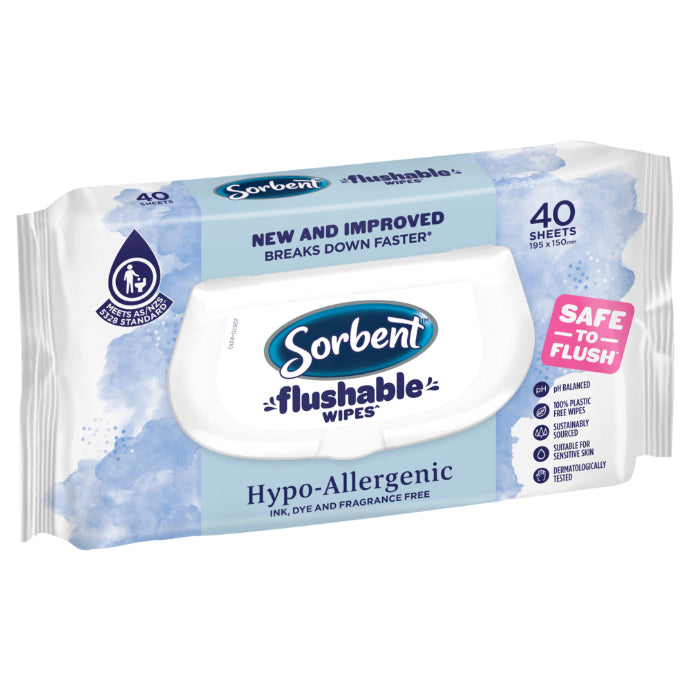 Sorbent Hypo-allergenic Flushable Wipes 40 Pack