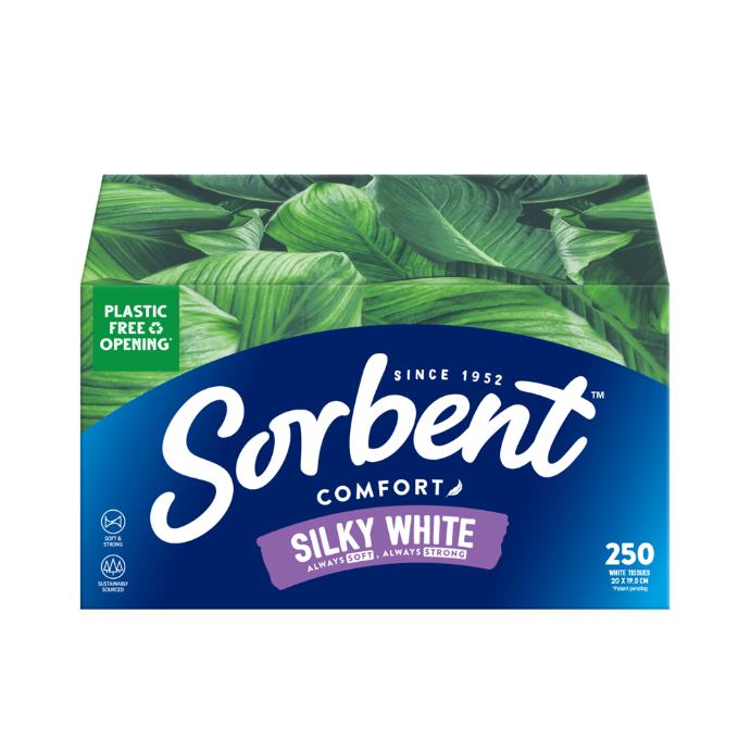 Sorbent Comfort Silky White Facial Tissue 250 Pack
