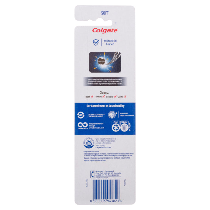 Colgate 360 Charcoal Antibacterial Soft Spiral Toothbrush 3 Pack