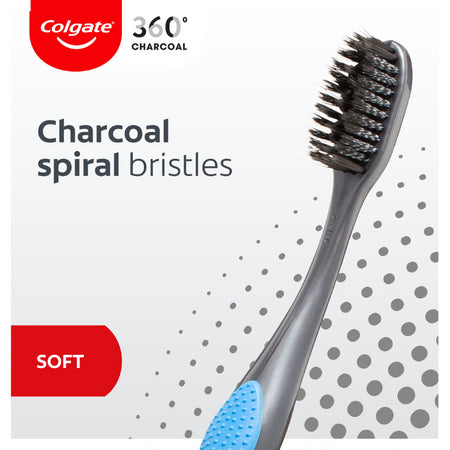 Colgate 360 Charcoal Antibacterial Soft Spiral Toothbrush 3 Pack