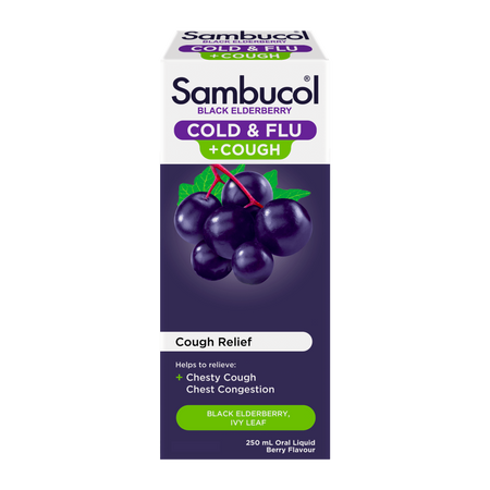 Sambucol Cold & Flu + Cough 250ml Oral Liquid Berry Flavour