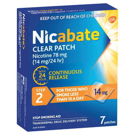 Nicabate Clear Patch Quit Smoking Step 2 14mg 7 Pack