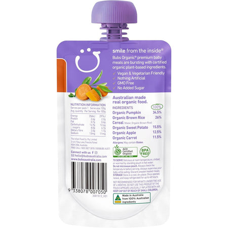 Bubs Organic Sweet Potato Carrot & Pumpkin 120g