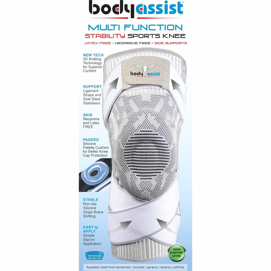 Bodyassist Sports Knee with Stability Strap White/Grey