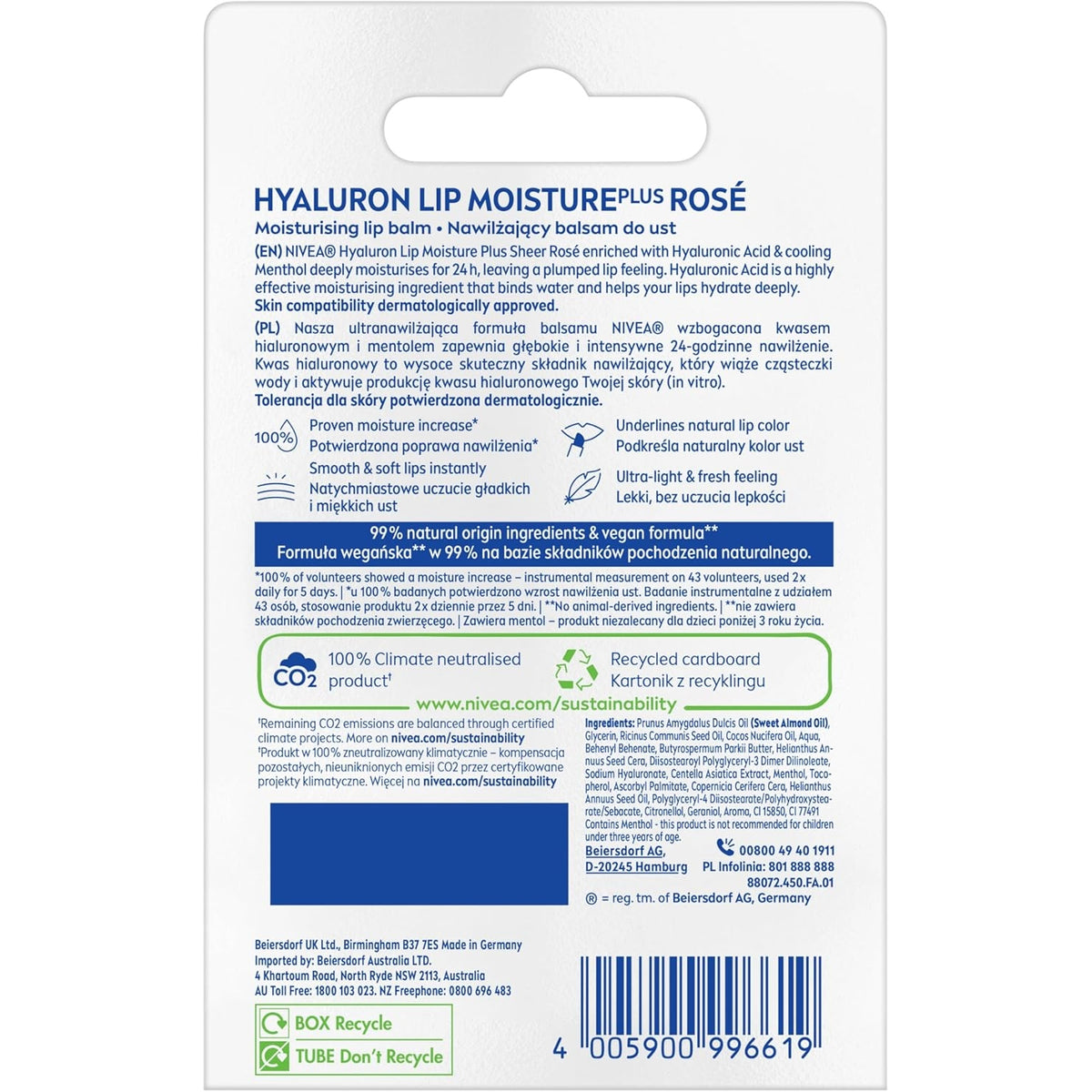 Nivea Hyaluron Lip Moisture Balm Sheer Rose 5.2g