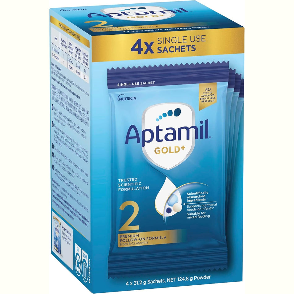 Aptamil Gold+ 2 Baby Follow-on Formula Powder Sachets From 6-12 Months 4 Pack 30.8g