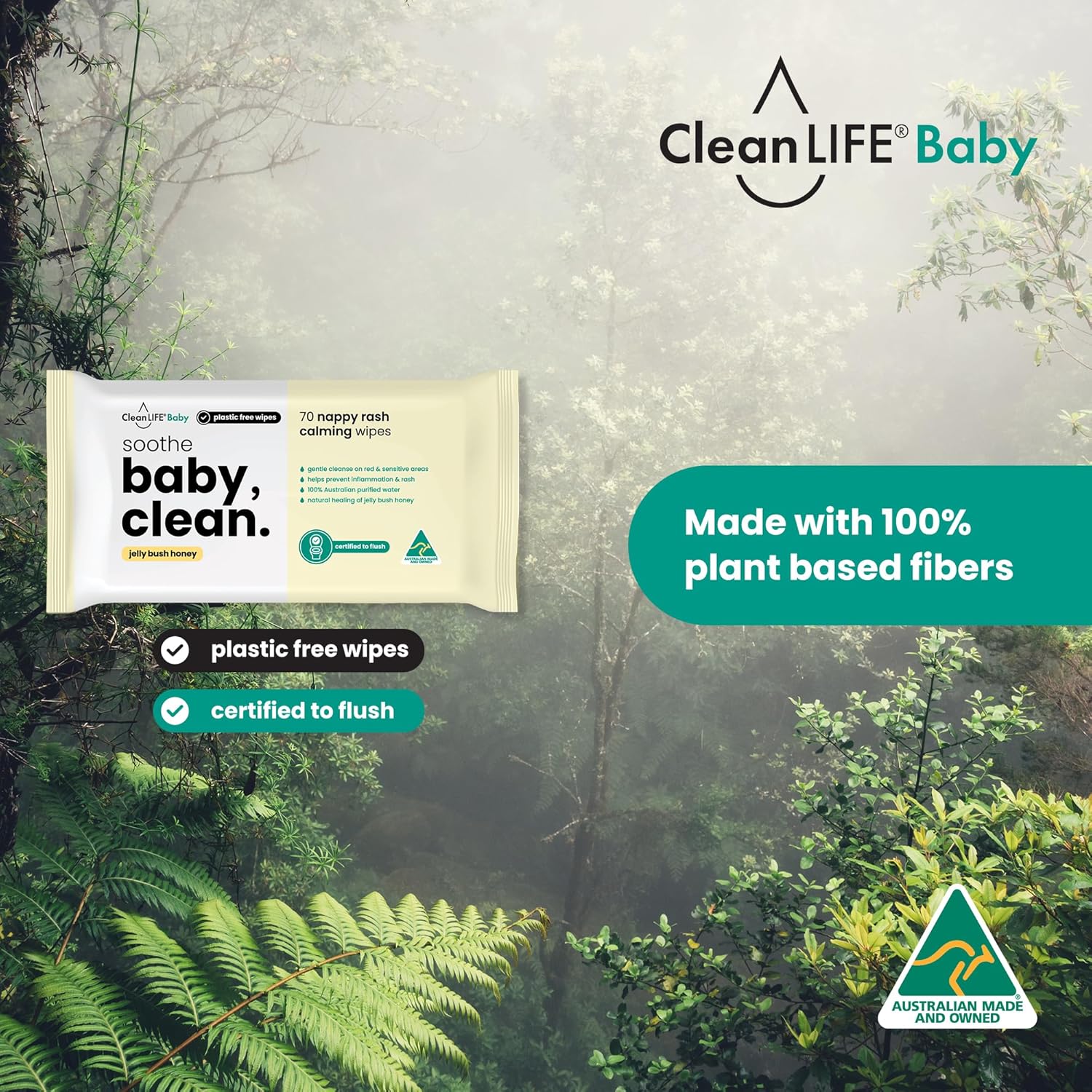 CleanLIFE Baby Clean Soothe Flushable Plastic Free Wipes 70pk