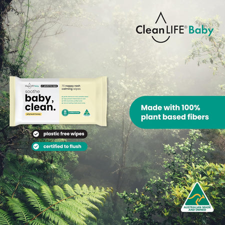 CleanLIFE Baby Clean Soothe Flushable Plastic Free Wipes 70pk