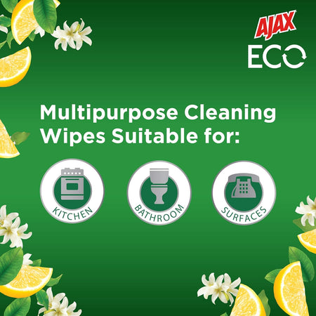 Ajax Eco Antibacterial Disinfectant Surface Cleaning Wipes Fresh Lemon 110 Pack