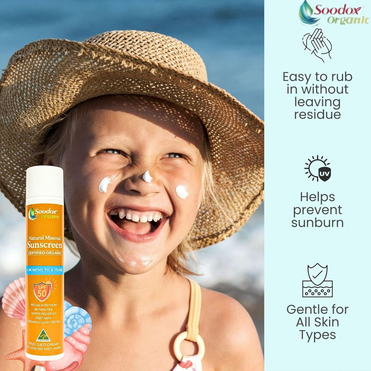 SOODOX Natural Mineral Sunscreen 6 Months to 6 Years SPF50 100g