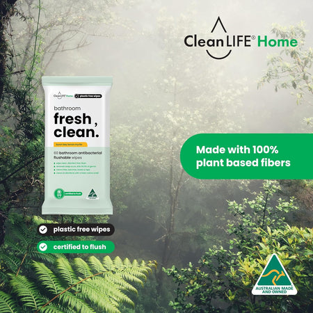 CleanLIFE Bathroom Fresh Clean Flushable Plastic Free Wipes 60pk