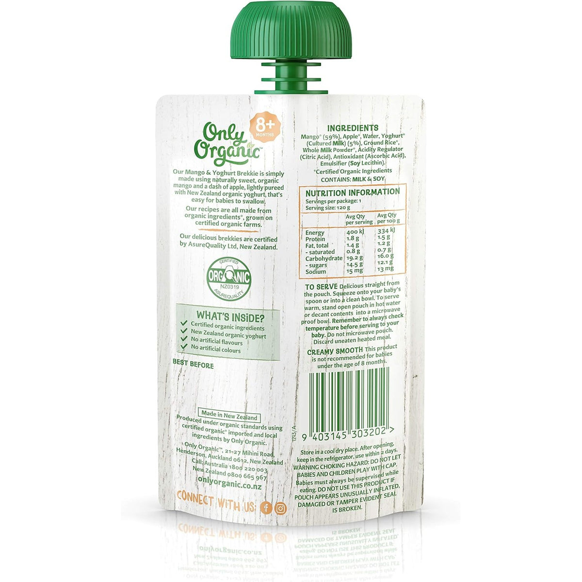 Only Organic Mango & Yoghurt Brekkie 8+ Months - 120g Pack of 6