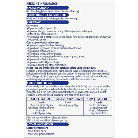 Nicabate Extra Fresh Mint Gum Quit Smoking 4mg 30 Pack