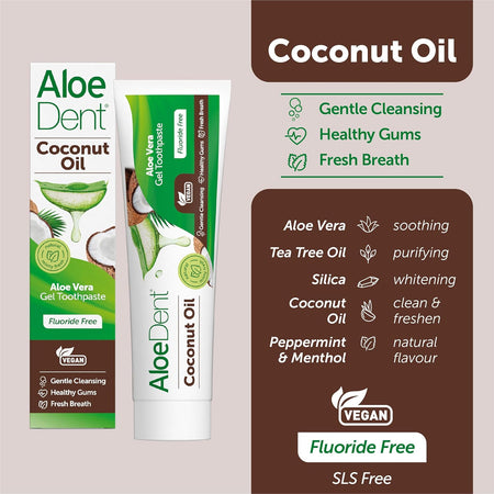 Aloe Dent Toothpaste Coconut Oil Fluoride Free 100ml
