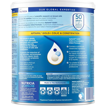 Aptamil Gold+ Colic & Constipation Baby Infant Formula From Birth to 12 Months 900g