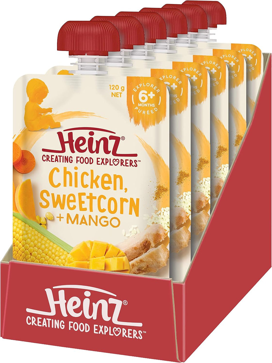 Heinz Chicken, Sweetcorn + Mango Pouch 120g(Pack of 6)