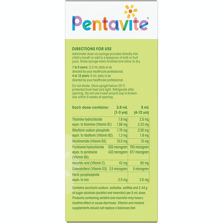 Pentavite Multivitamin + Iron Kids Liquid Lemon Lime 200ml