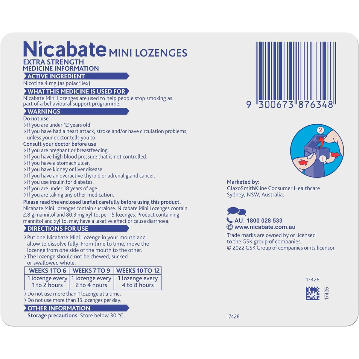 Nicabate Mini Lozenges Nicotine 4mg Extra Strength Mint 60 Lozenges
