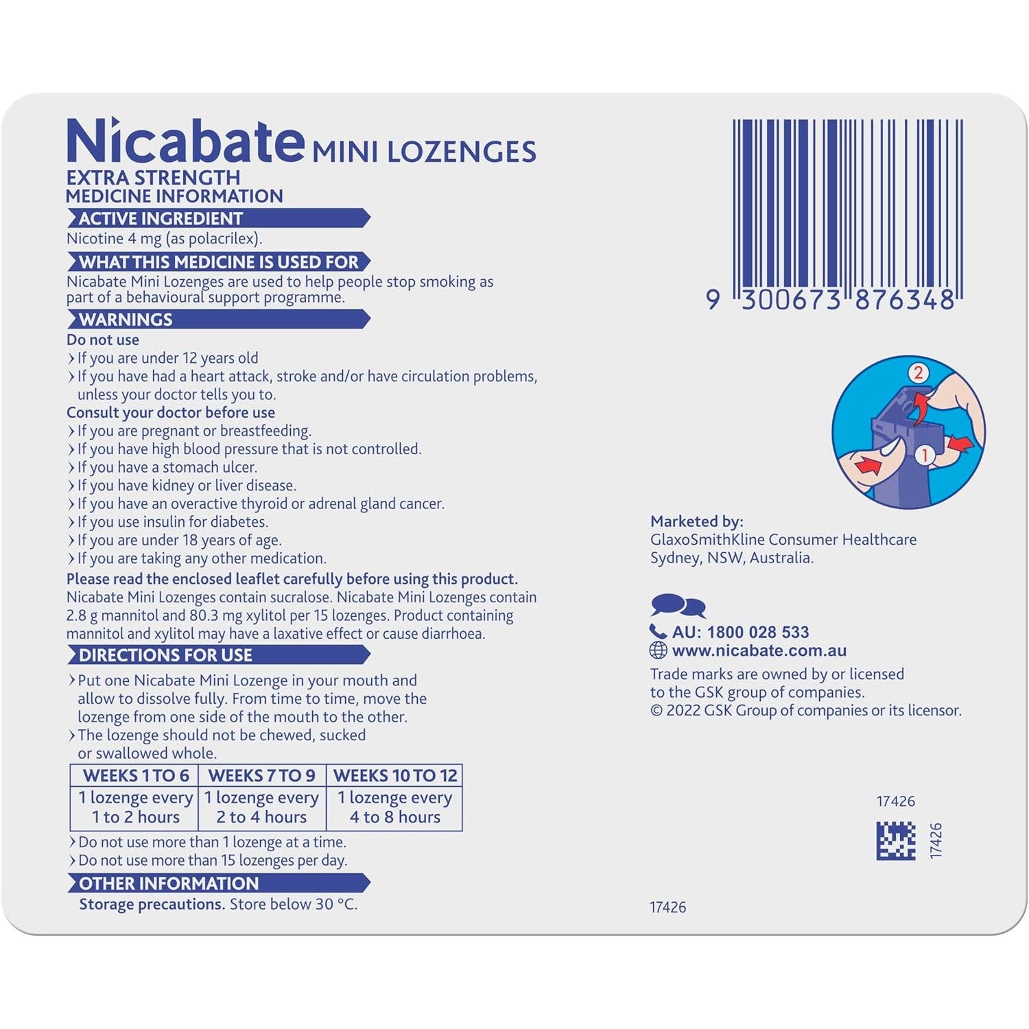 Nicabate Mini Lozenges Nicotine 4mg Extra Strength Mint 60 Lozenges