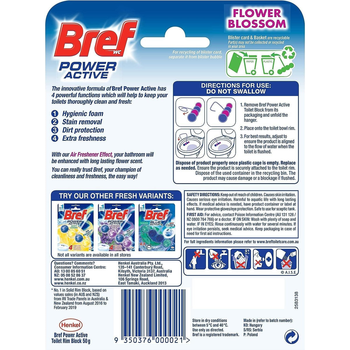 Bref Power Active Flower Blossom, Rim Block Toilet Cleaner, 50g