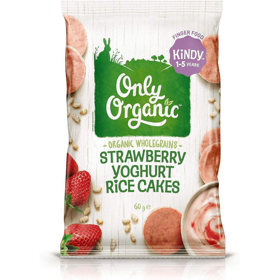 Only Organic Strawberry Yoghurt Rice Cakes Kindy 1-5 Years 60g Pack of 5