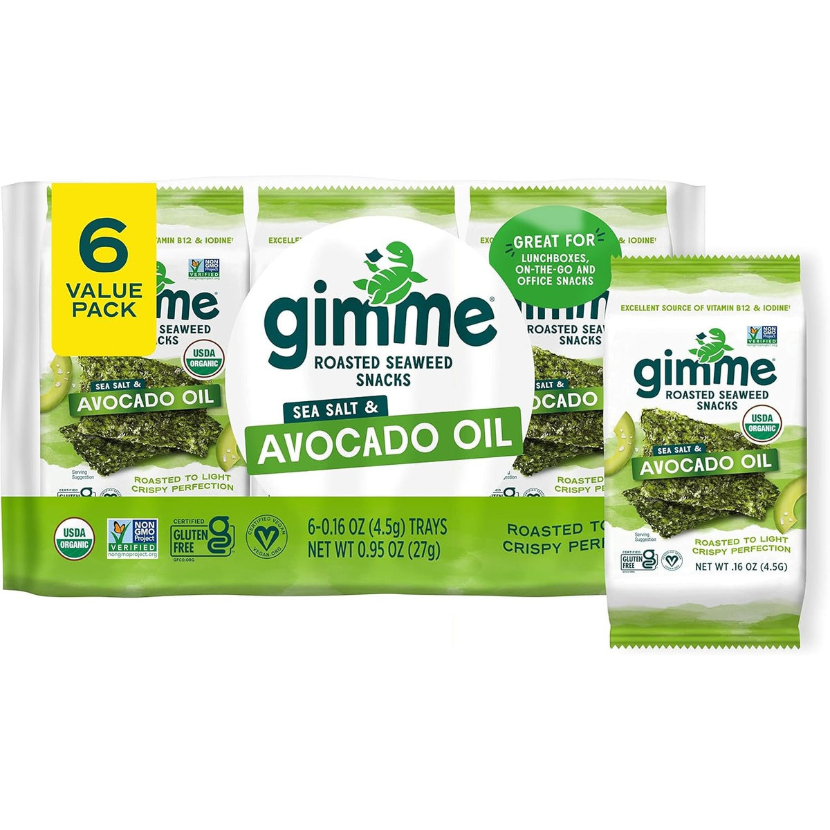 GIMME Roasted Seaweed Snacks Sea Salt & Avocado Oil 6x4.5g
