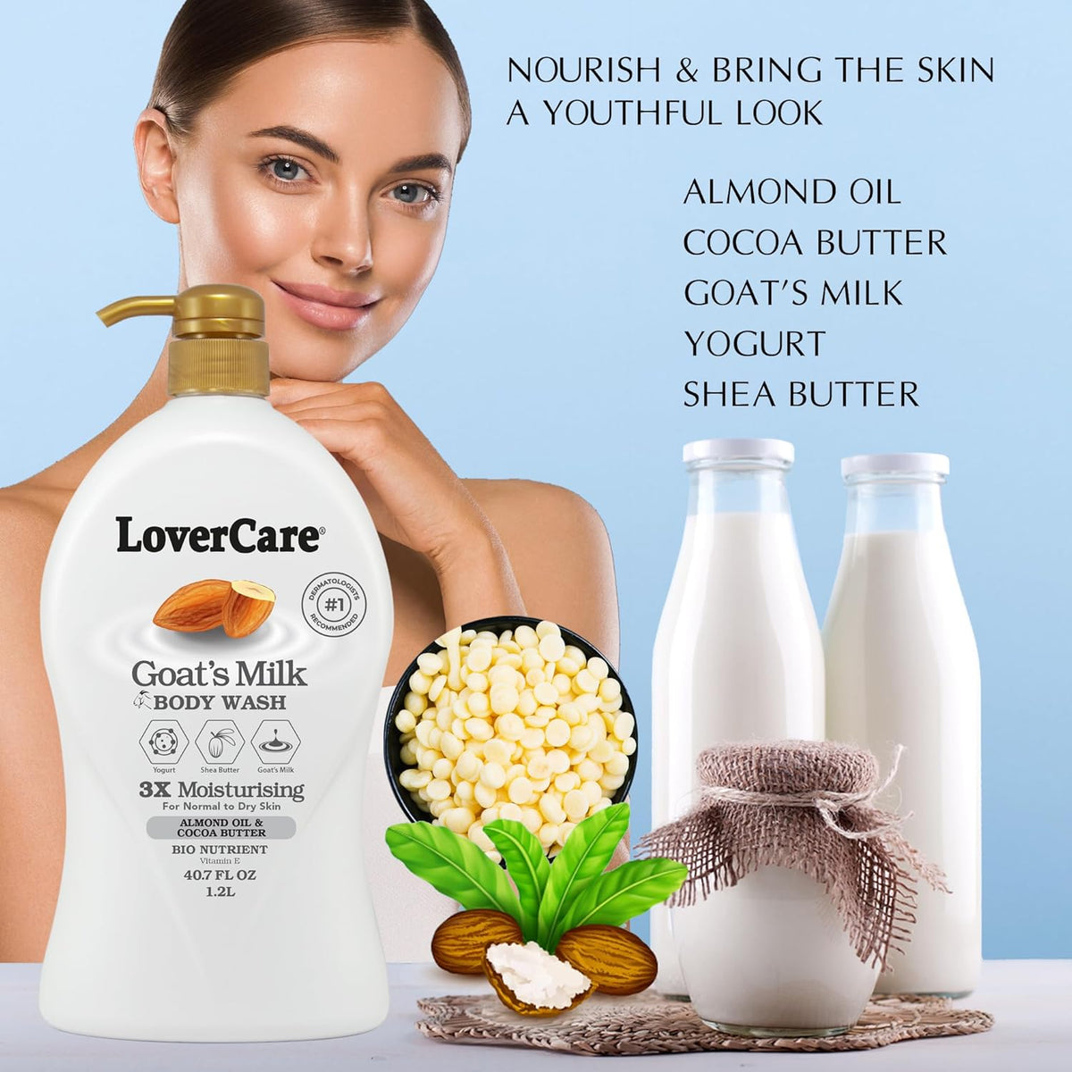 Lovercare Goat's Milk Shower Cream Almond Oil & Cocoa Butter 1.2 L