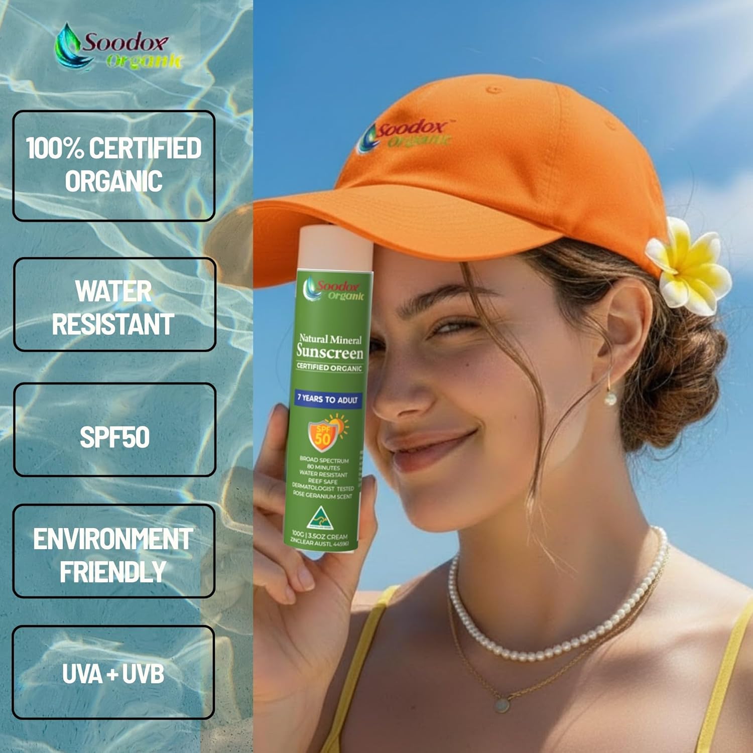 SOODOX Natural Mineral Sunscreen 7 Years to Adult SPF50 100g
