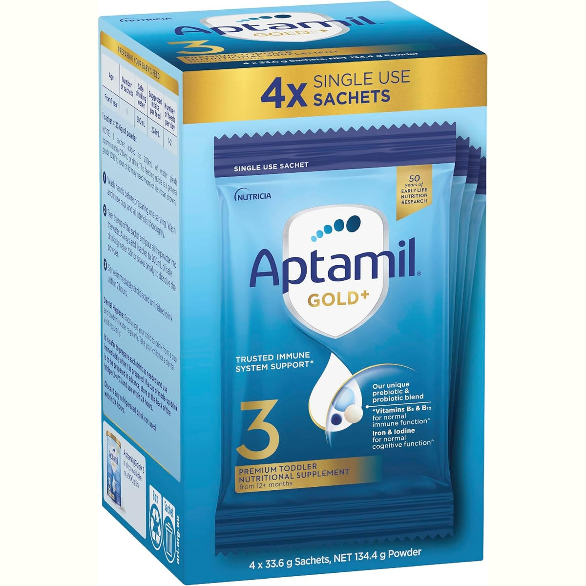 Aptamil Gold+ 3 Toddler Milk Drink Powder Sachets From 1 Year 4 Pack 38.0g