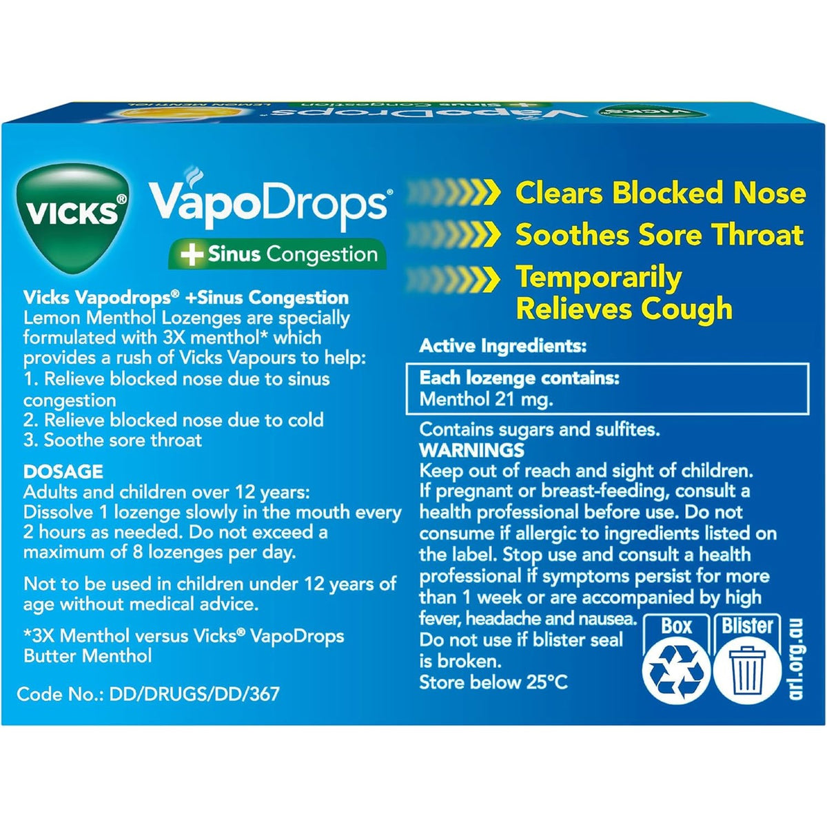 Vicks Sinus Congesion Lemon 16 Pack