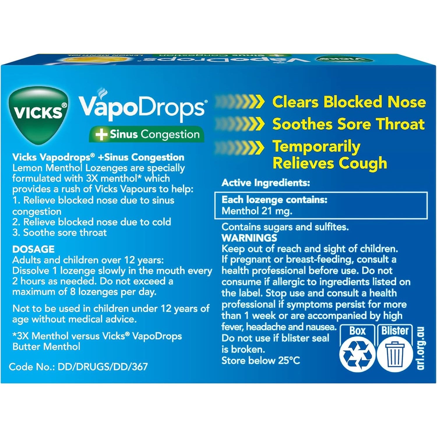 Vicks Sinus Congesion Lemon 16 Pack