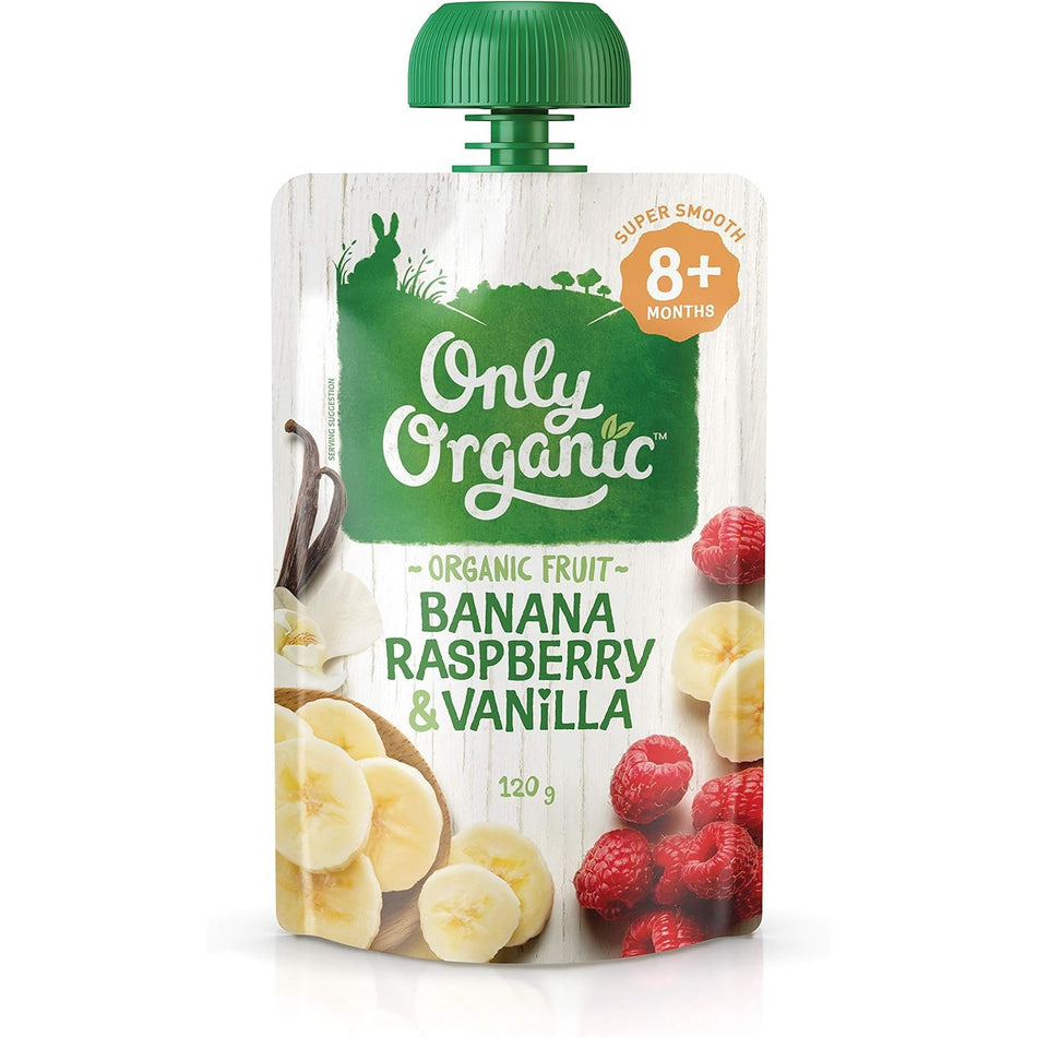 Only Organic Banana Raspberry & Vanilla 8+ Months 120g Pack of 6