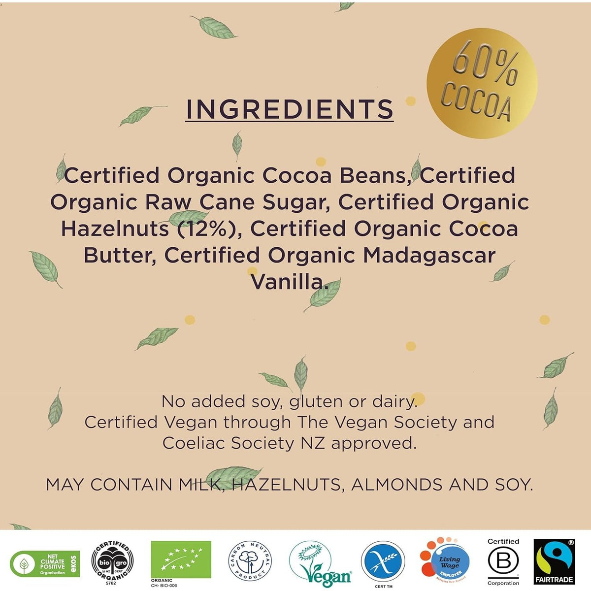 Bennetto Organic Dark Chocolate Toasted Hazelnut 12x80g