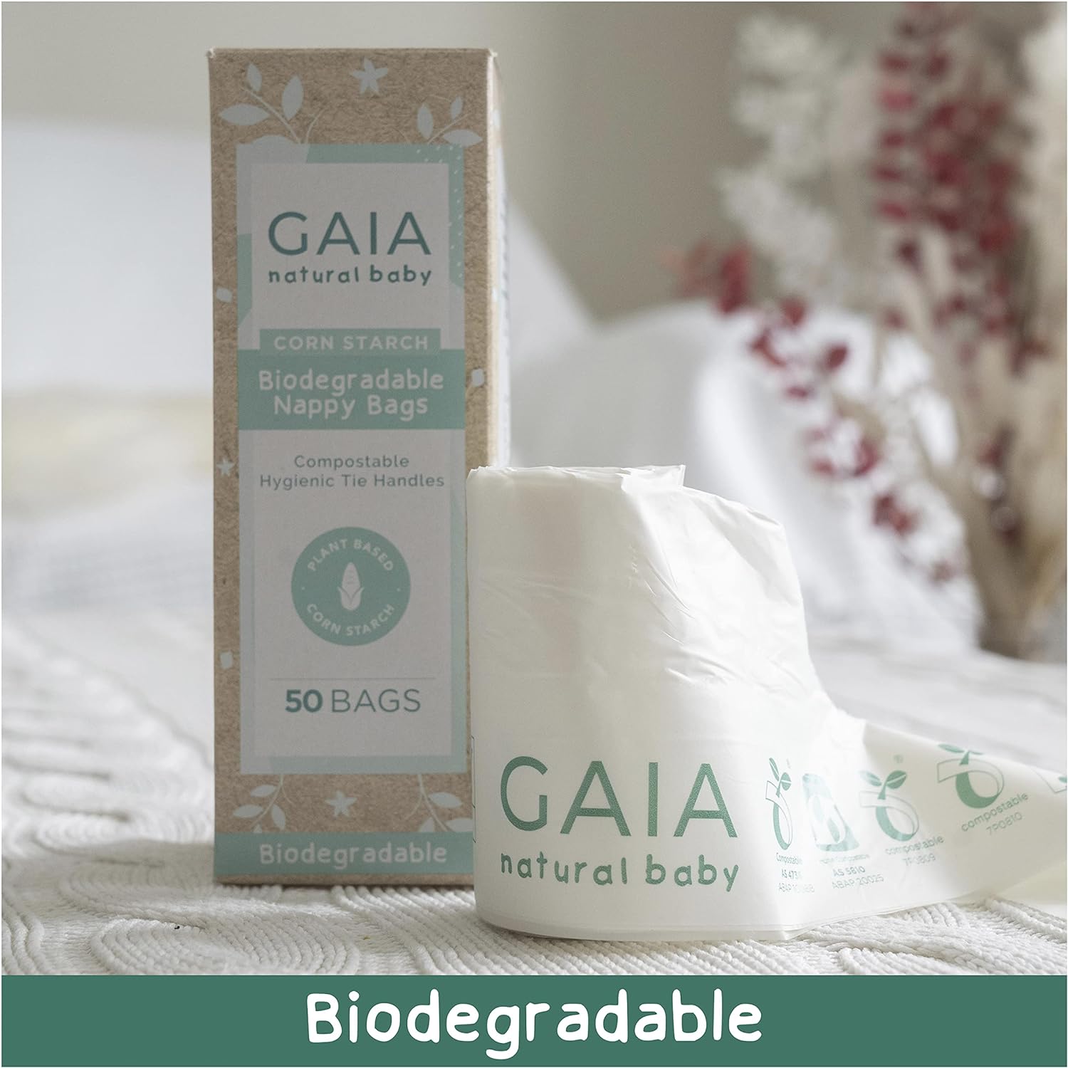 GAIA Natural Baby Biodegradable Nappy Bags 50pk