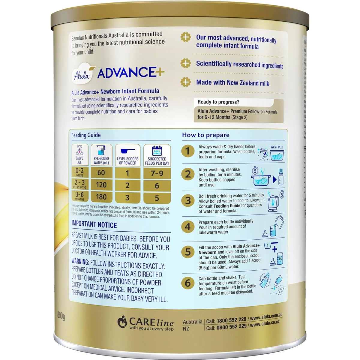 Alula Advance+ Stage 1 Premium Newborn Infant Formula 0-6 Months 800g