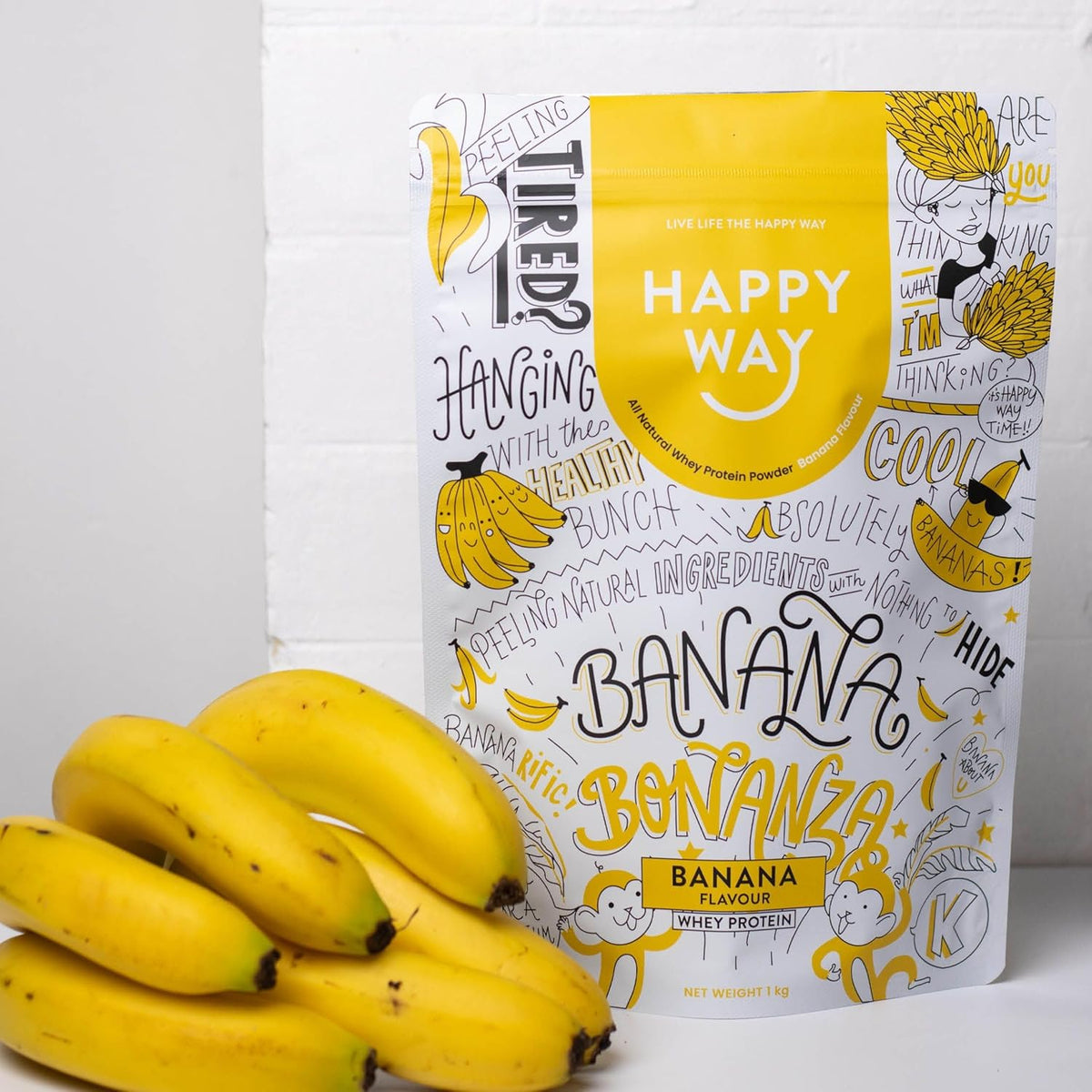 Happy Way Whey Protein Powder Banana 1kg