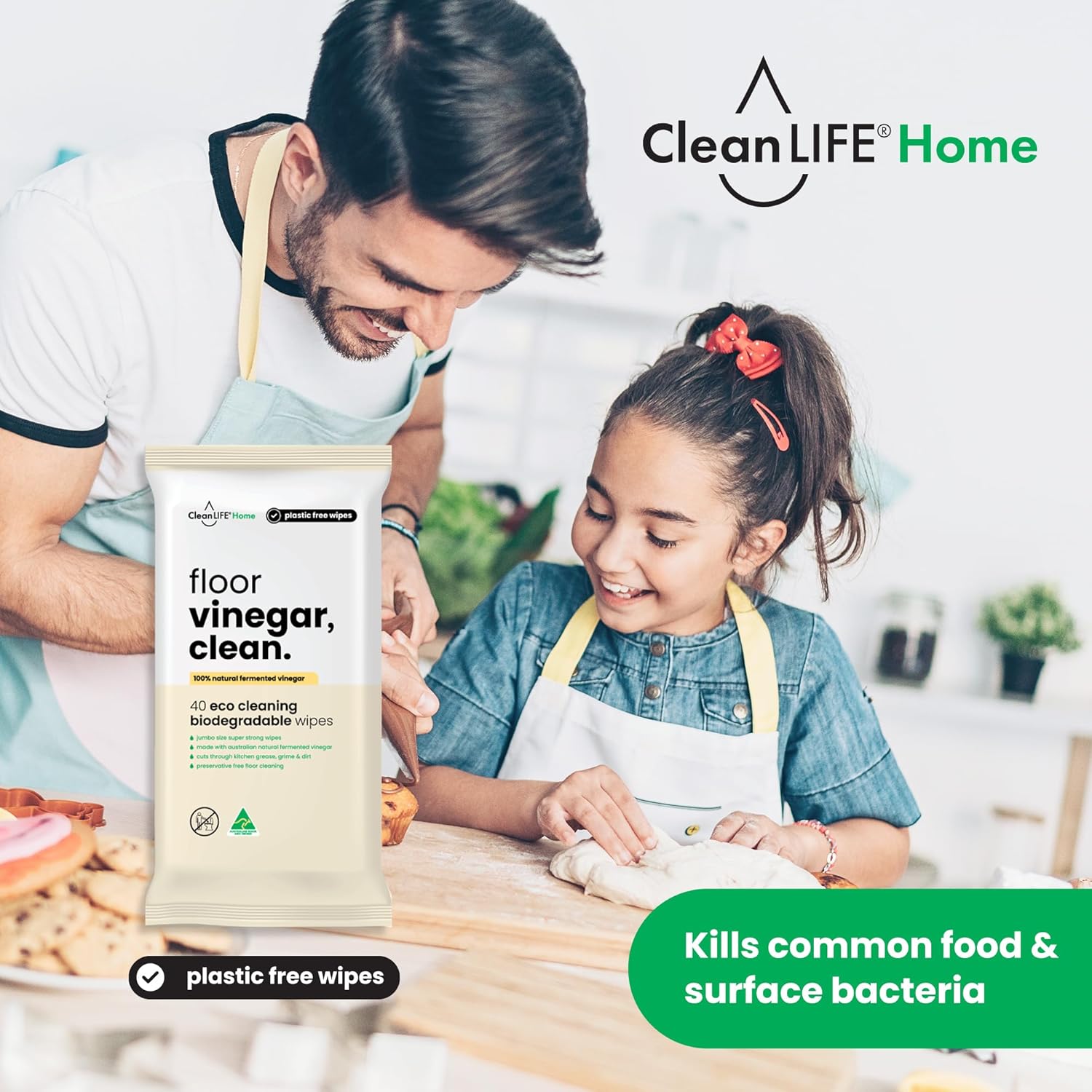 CleanLIFE Vinegar Clean Floor Plastic Free Wipes 40pk