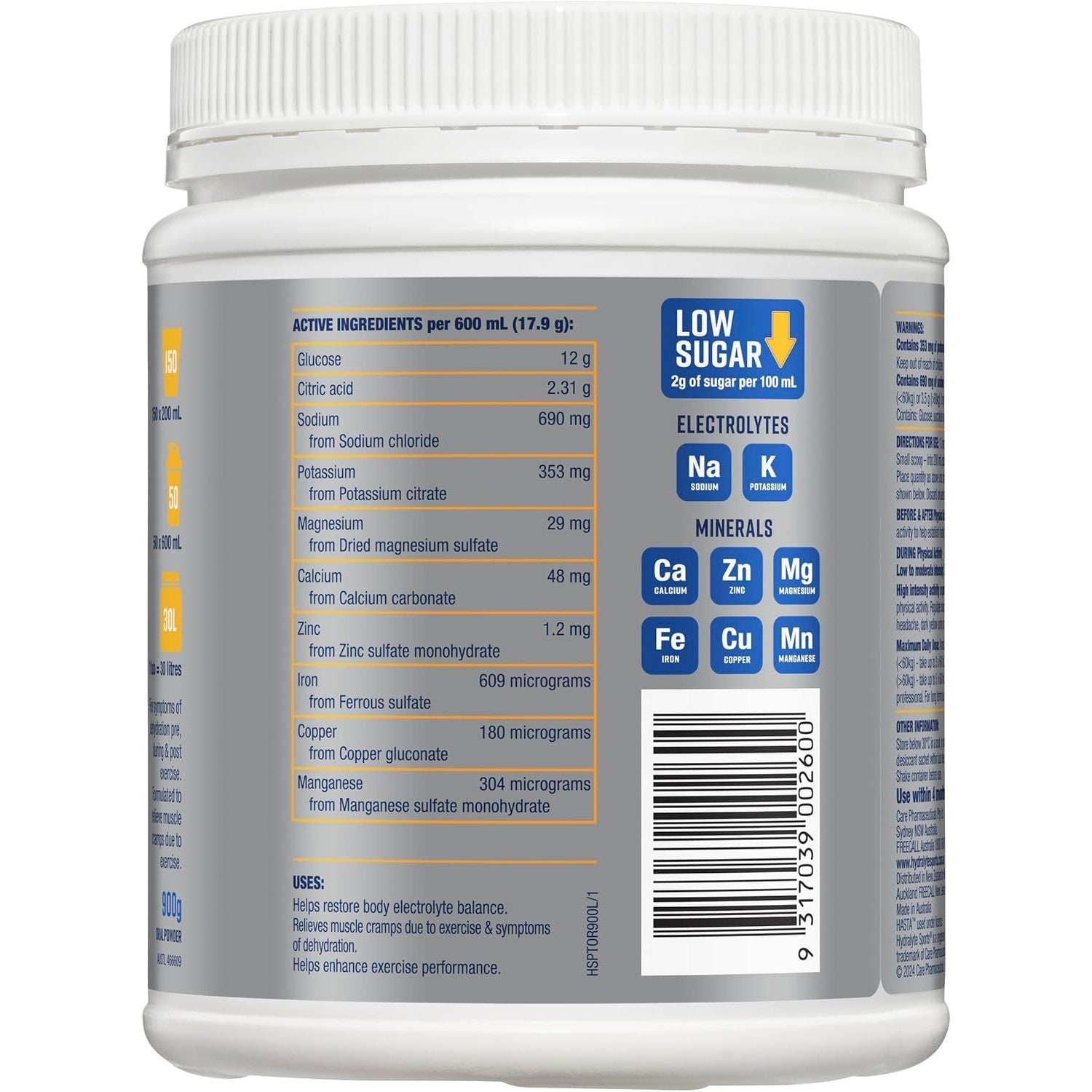 Hydralyte Plus Sports Oran Fla Pwd 900ghydralyte Plus Sports Orange Flavoured Powder 900g