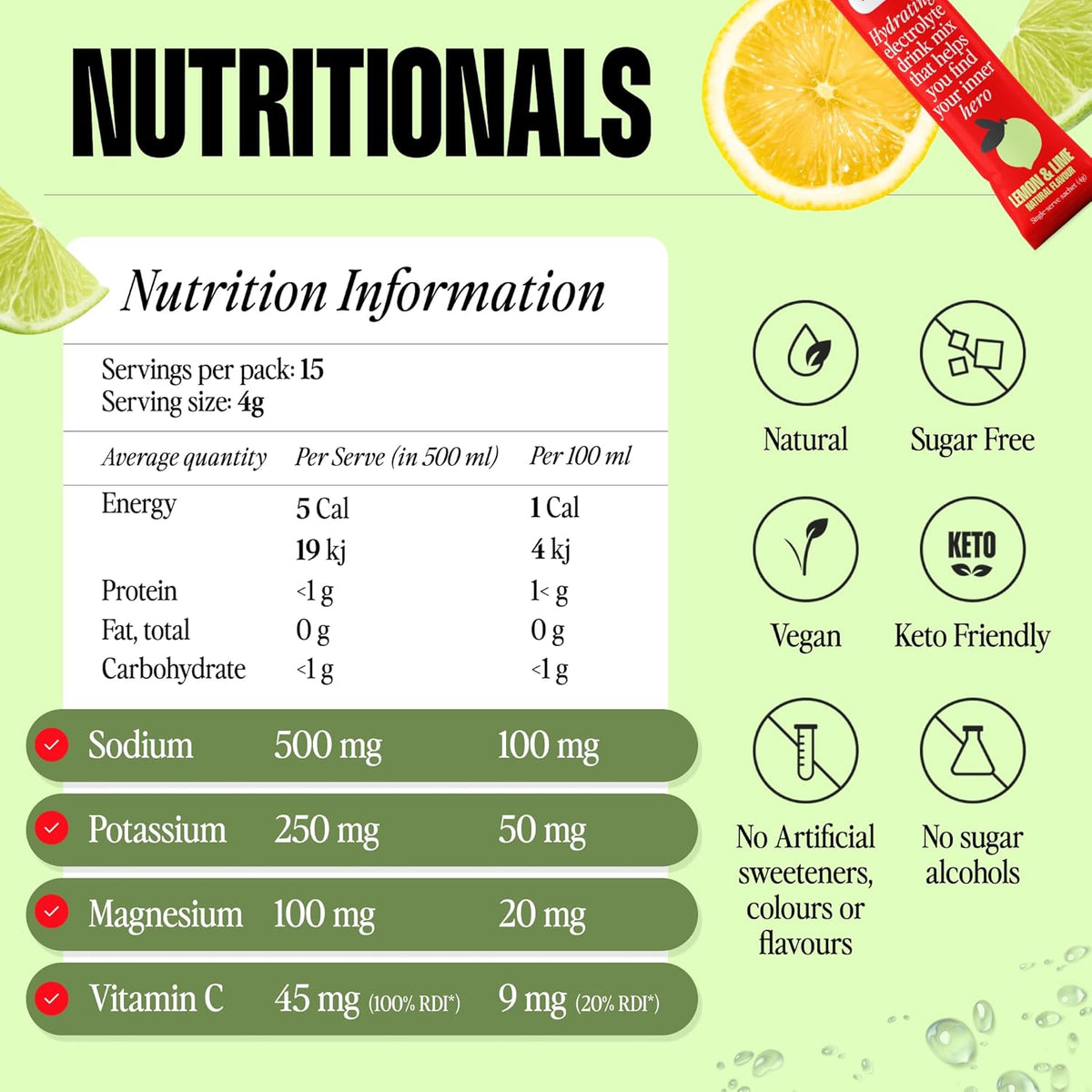 Hyro Electrolyte Sachets Lemon Lime Hasta 15x4g