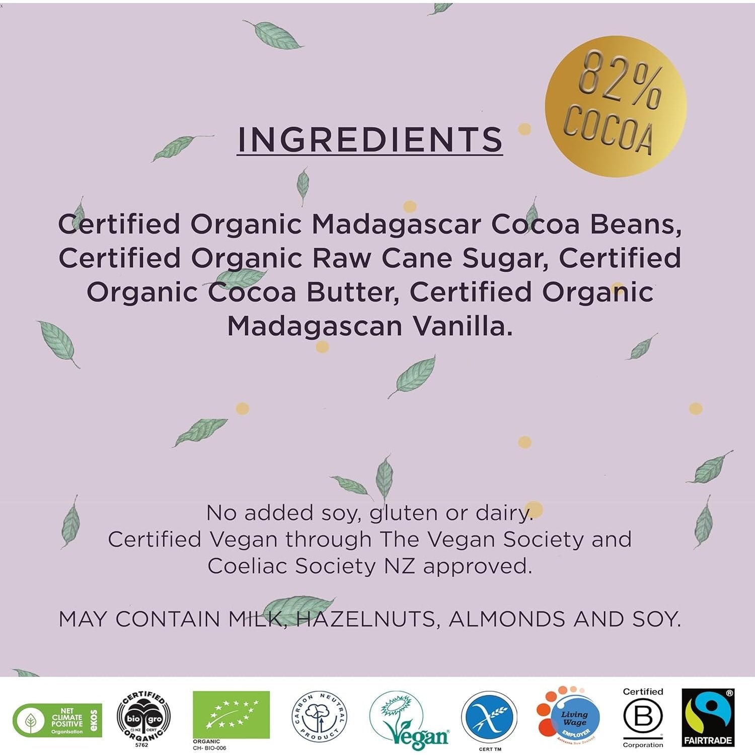 Bennetto Organic Dark Chocolate 82% Super Dark 12x80g