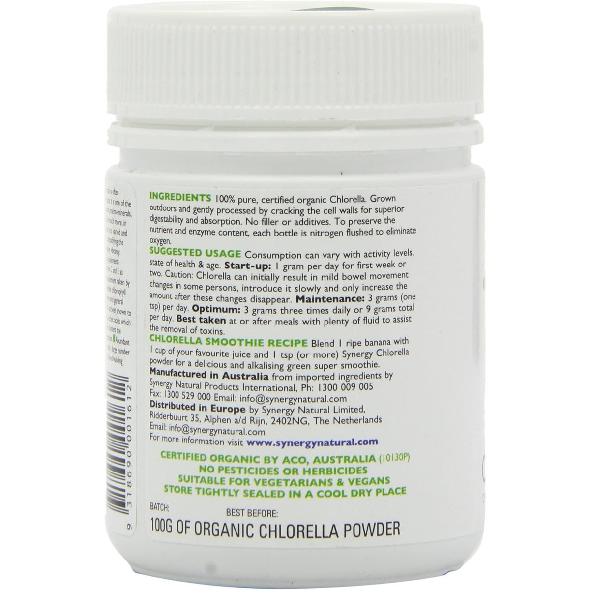 Synergy Natural Organic Chlorella Powder 100g